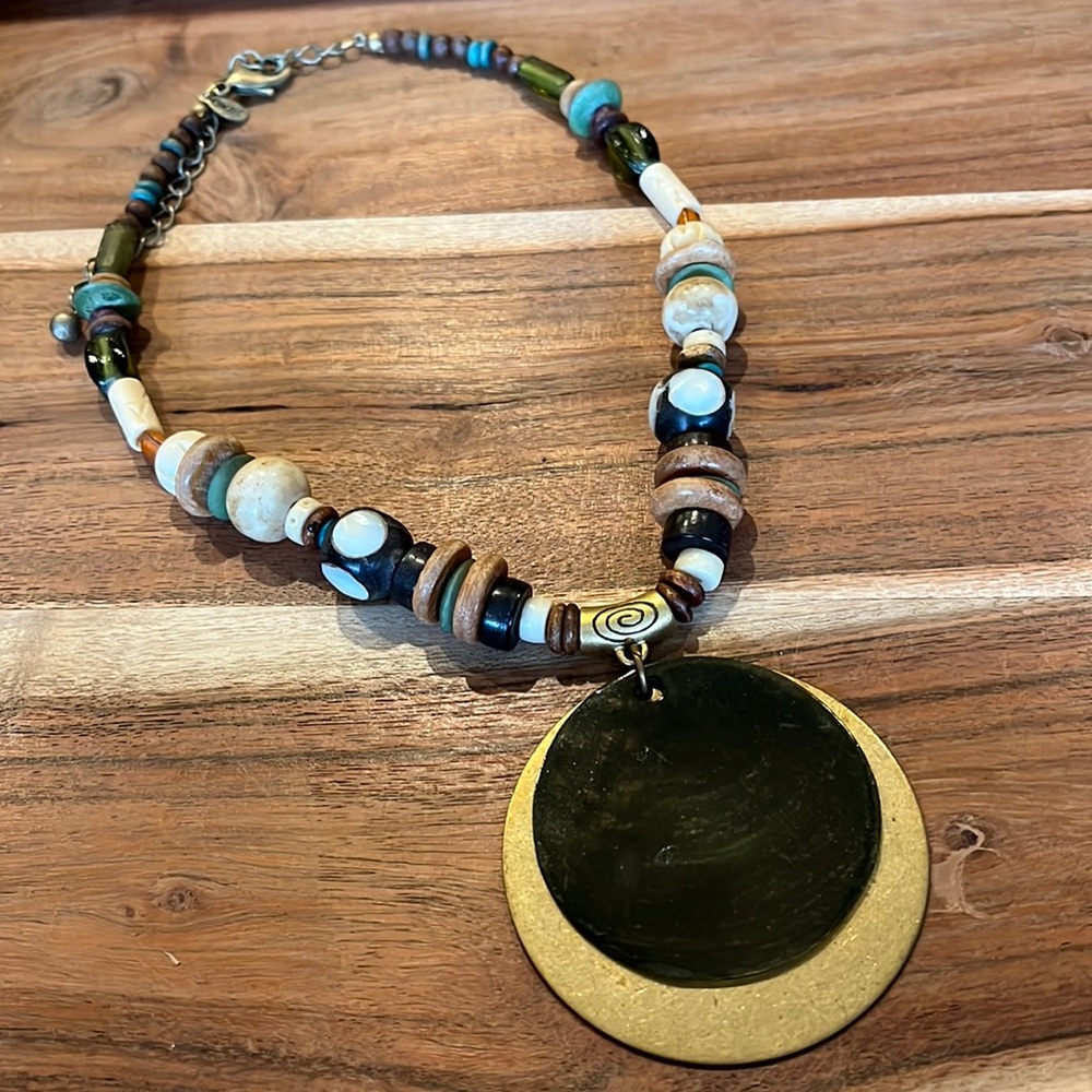 Chico's Beaded Gold & Black Stone Statement Necklace